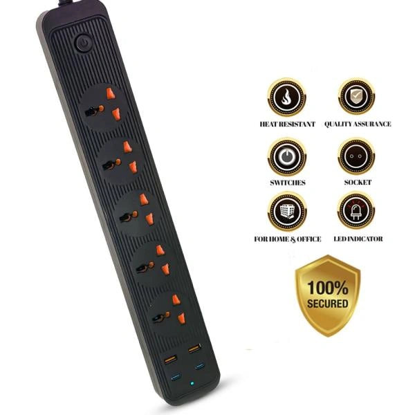 504pu Speed-X Premium Portable Power Strip 5socket+2usb Port+2 Type C Usb Cabel Length 2m