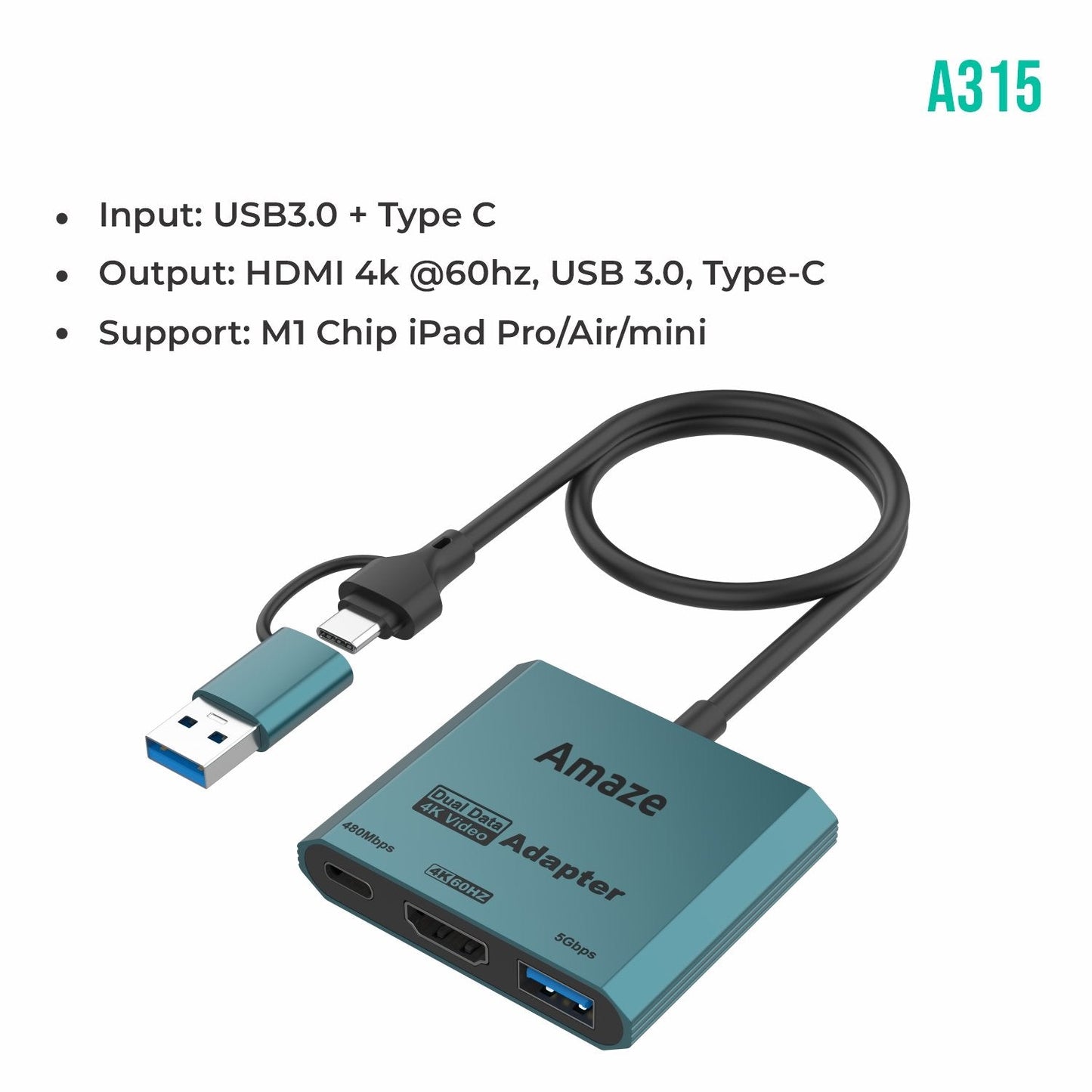 AMAZE TYPE-C + USB TO 3 IN 1 HUB A315