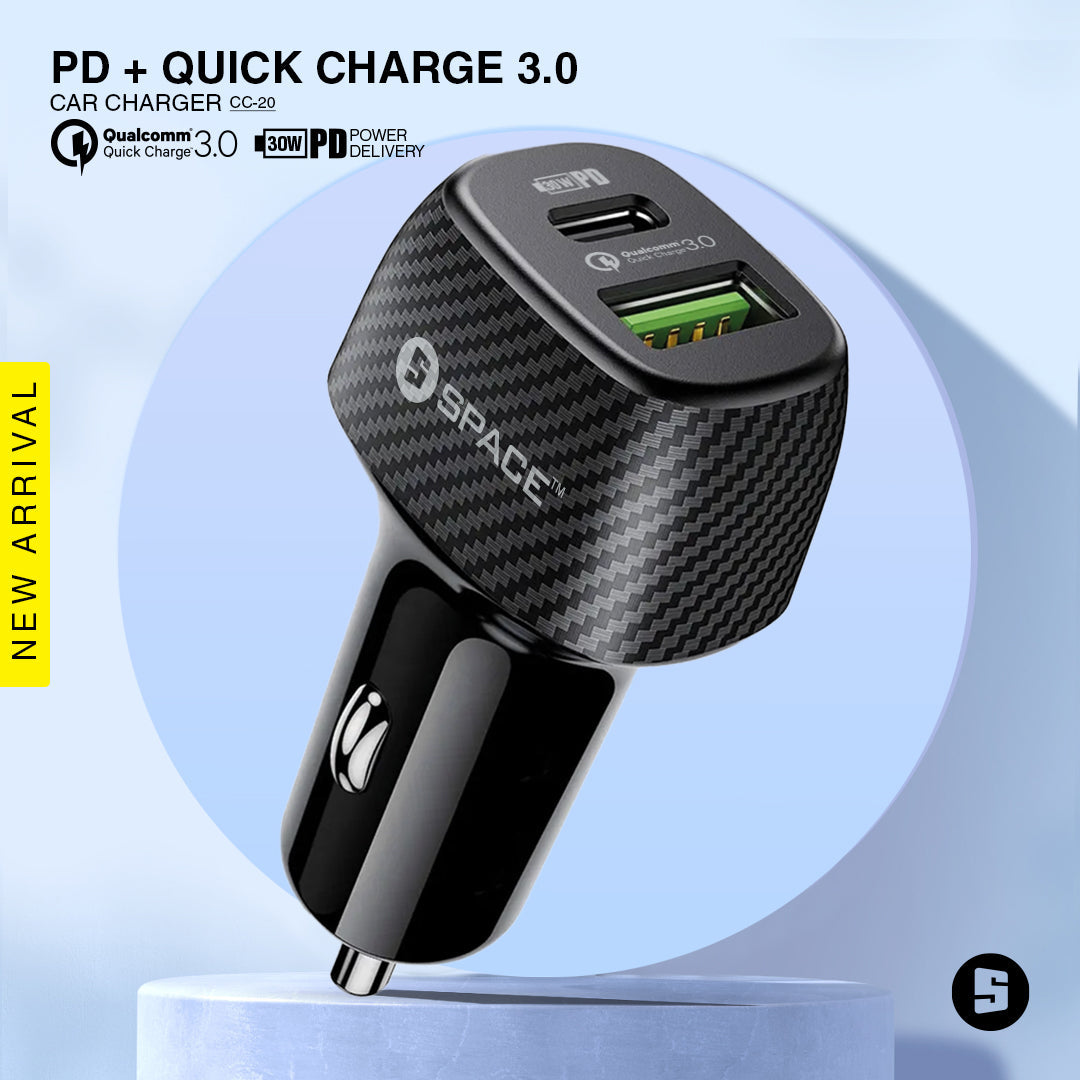 SPACE CC-20 30Watt Car Charger (Single Port + Type-C Port)