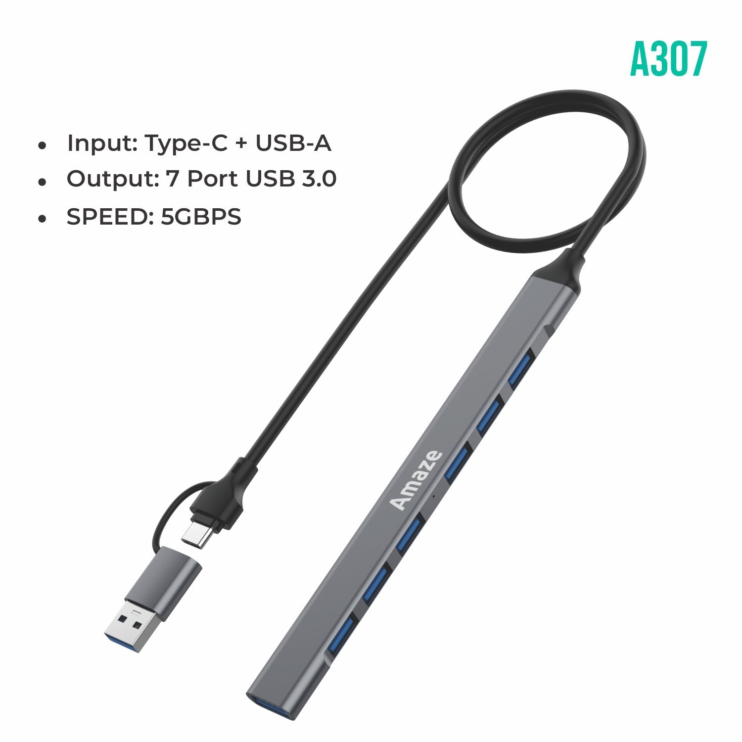 AMAZE USB + TYPE-C 7-PORT USB 3.0 HUB A307