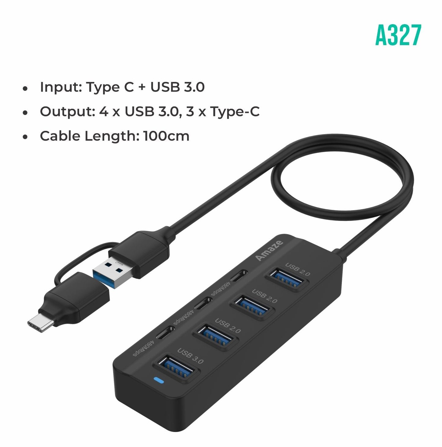 AMAZE TYPE C + USB 3.0 7 PORT HUB A327