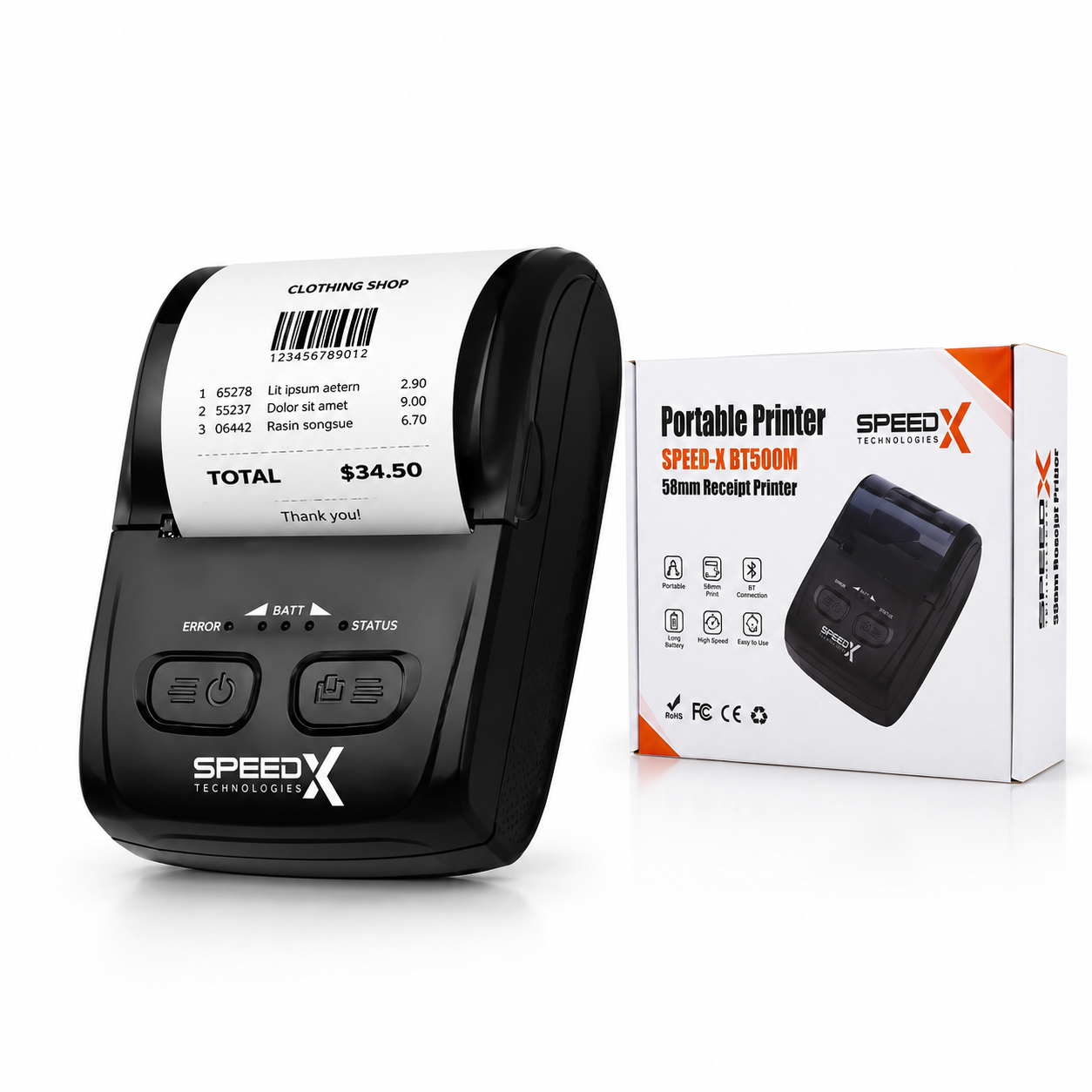 SPEED-X BT-600M MINI PORTABLE BLUETOOTH+USB PRINTER 80MM